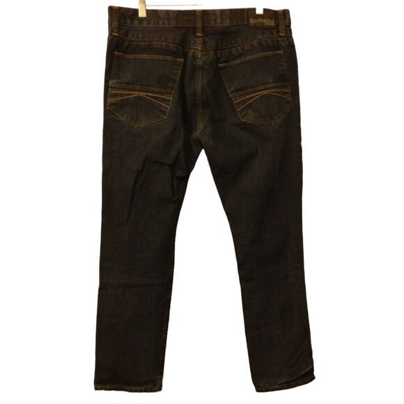 Express jeans mens 36x32 blue denim Rocco slim fit skinny jeans cotton dark wash - Picture 2 of 10
